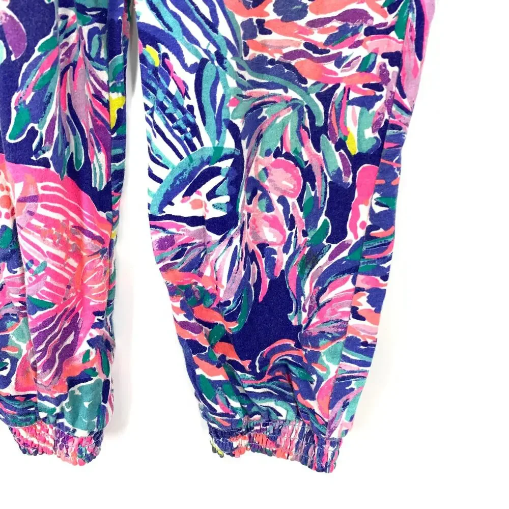 Lilly Pulitzer Girls Jumpsuit L 8-10 Tropical Print Smocked Strap Beach Vacation